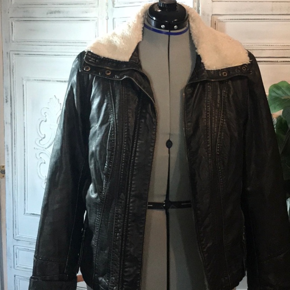 Faux leather bomber jacket